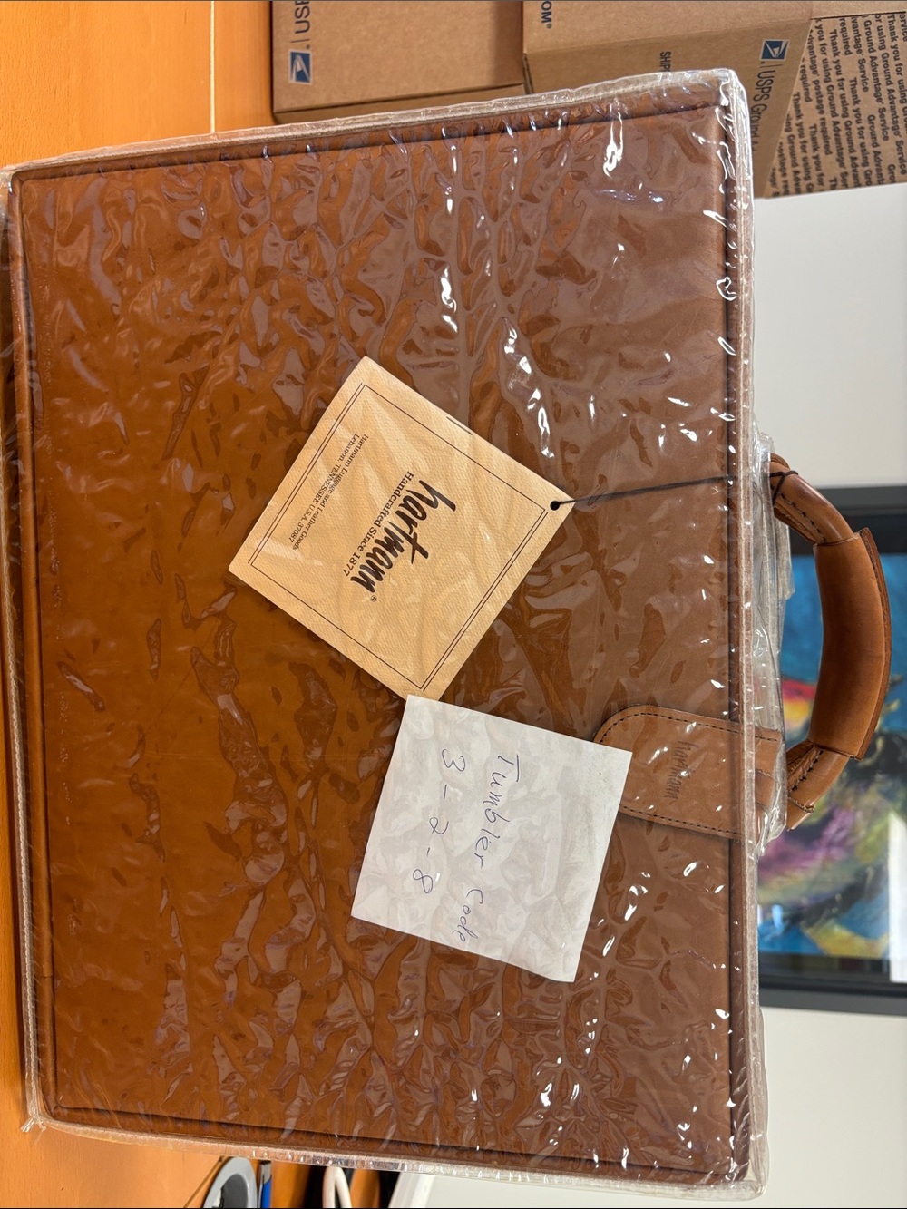 Tumbled Brown Leather Briefcase with Top Handle